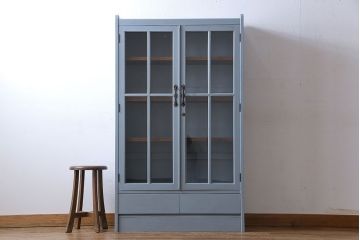 ヴィンテージ家具　爽やかなアンティークペイントが素敵なビンテージブックケース(本箱、本棚)