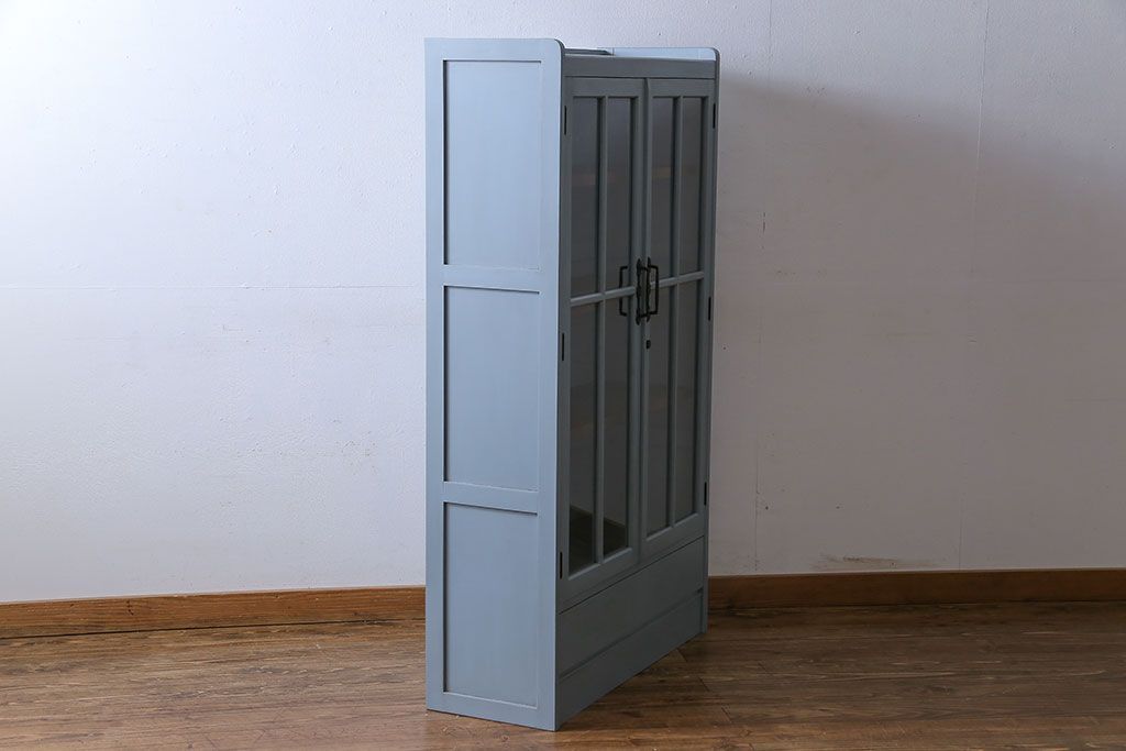 ヴィンテージ家具　爽やかなアンティークペイントが素敵なビンテージブックケース(本箱、本棚)