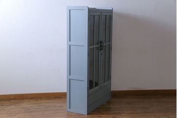 ヴィンテージ家具　爽やかなアンティークペイントが素敵なビンテージブックケース(本箱、本棚)