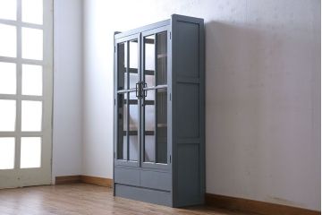 ヴィンテージ家具　爽やかなアンティークペイントが素敵なビンテージブックケース(本箱、本棚)