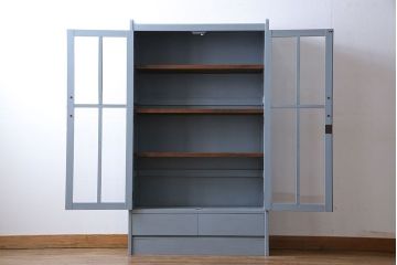 ヴィンテージ家具　爽やかなアンティークペイントが素敵なビンテージブックケース(本箱、本棚)