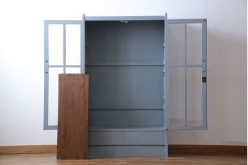 ヴィンテージ家具　爽やかなアンティークペイントが素敵なビンテージブックケース(本箱、本棚)