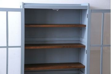 ヴィンテージ家具　爽やかなアンティークペイントが素敵なビンテージブックケース(本箱、本棚)