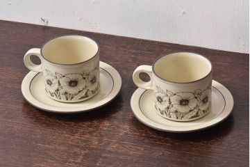アンティーク雑貨　イギリスビンテージ　HORNSEA(ホーンジー)　Cornrose(コーンローズ)シリーズ　カップ&ソーサー2客セット(2)