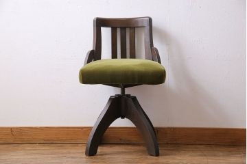 アンティーク家具　古いナラ材が使われた和モダンなアンティーク回転椅子(イス、ワークチェア)