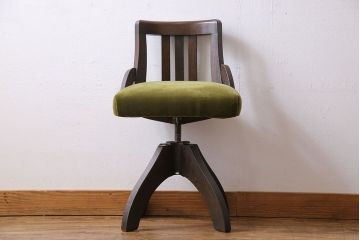 アンティーク家具　古いナラ材が使われた和モダンなアンティーク回転椅子(イス、ワークチェア)