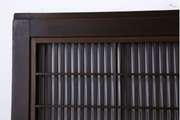 和製アンティーク　細かな桟が美しい裏障子付き格子戸(引き戸、建具)4枚セット