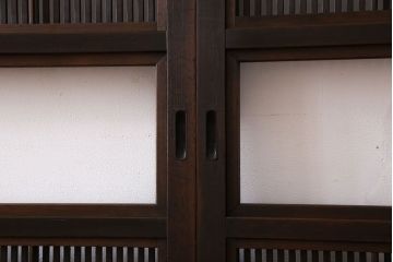 和製アンティーク　細かな桟が美しい裏障子付き格子戸(引き戸、建具)4枚セット