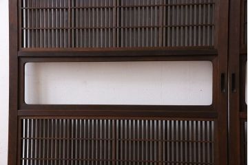 昭和期　腰板ケヤキ材　上品な雰囲気漂う裏障子付き格子戸(引き戸、建具)2枚セット(1)