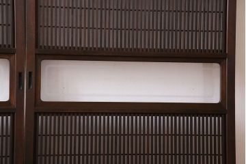 昭和期　腰板ケヤキ材　裏障子付き　上品な雰囲気漂うガラス帯格子戸(引き戸、建具)2枚セット(2)