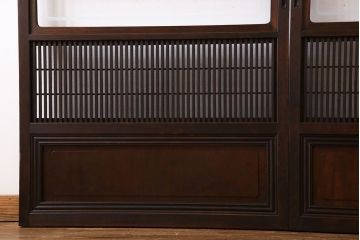 昭和期　腰板ケヤキ材　裏障子付き　上品な雰囲気漂うガラス帯格子戸(引き戸、建具)2枚セット(2)