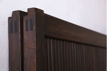 昭和期　腰板ケヤキ材　裏障子付き　上品な雰囲気漂うガラス帯格子戸(引き戸、建具)2枚セット(2)