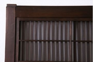 昭和期　腰板ケヤキ材　裏障子付き　上品な雰囲気漂うガラス帯格子戸(引き戸、建具)2枚セット(2)