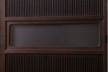 和製アンティーク　腰板ケヤキ材　細かな桟が美しい上質な裏障子付き格子戸(引き戸、建具)4枚セット