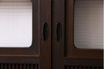 和製アンティーク　腰板ケヤキ材　細かな桟が美しい上質な裏障子付き格子戸(引き戸、建具)4枚セット