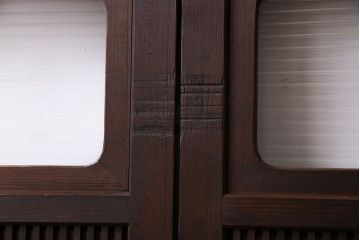 和製アンティーク　腰板ケヤキ材　細かな桟が美しい上質な裏障子付き格子戸(引き戸、建具)4枚セット