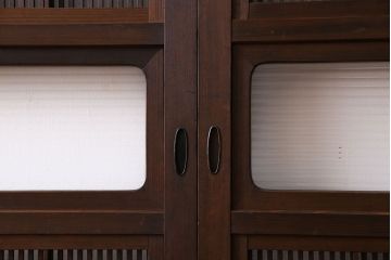 和製アンティーク　腰板ケヤキ材　細かな桟が美しい上質な裏障子付き格子戸(引き戸、建具)4枚セット
