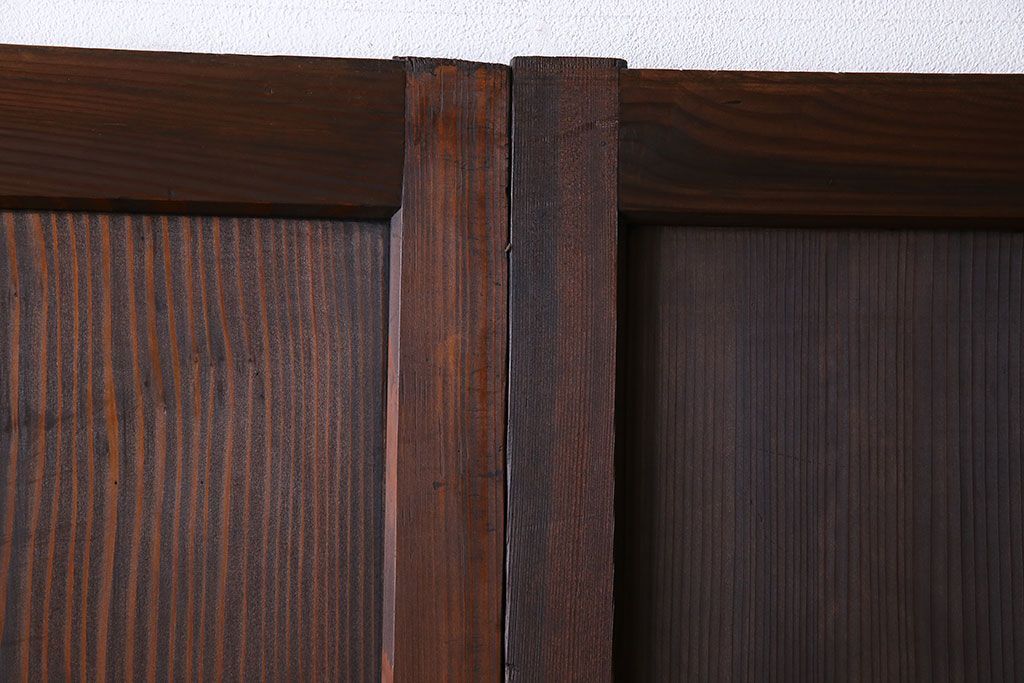 和製アンティーク　障子付き　どっしりとした存在感と繊細な雰囲気漂う格子帯戸(板戸、障子戸、引き戸、建具)4枚セット