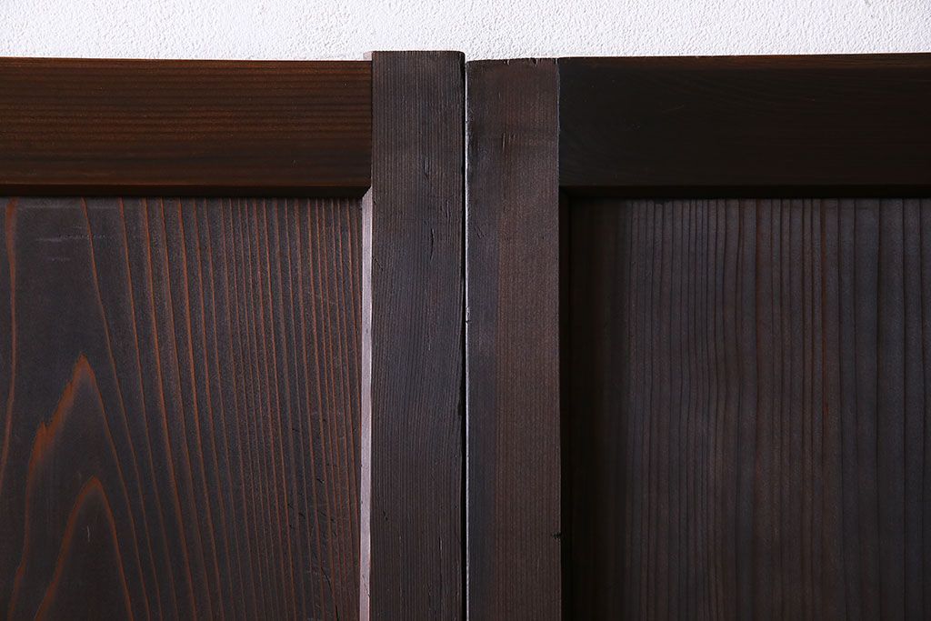 和製アンティーク　障子付き　どっしりとした存在感と繊細な雰囲気漂う格子帯戸(板戸、障子戸、引き戸、建具)4枚セット