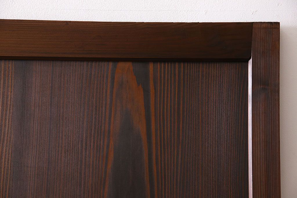 和製アンティーク　障子付き　どっしりとした存在感と繊細な雰囲気漂う格子帯戸(板戸、障子戸、引き戸、建具)4枚セット