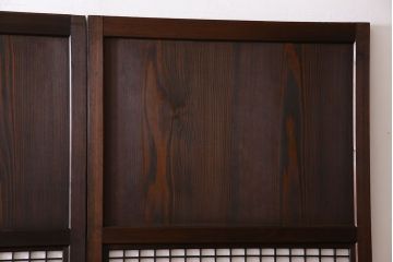 和製アンティーク　障子付き　どっしりとした存在感と繊細な雰囲気漂う格子帯戸(板戸、障子戸、引き戸、建具)4枚セット