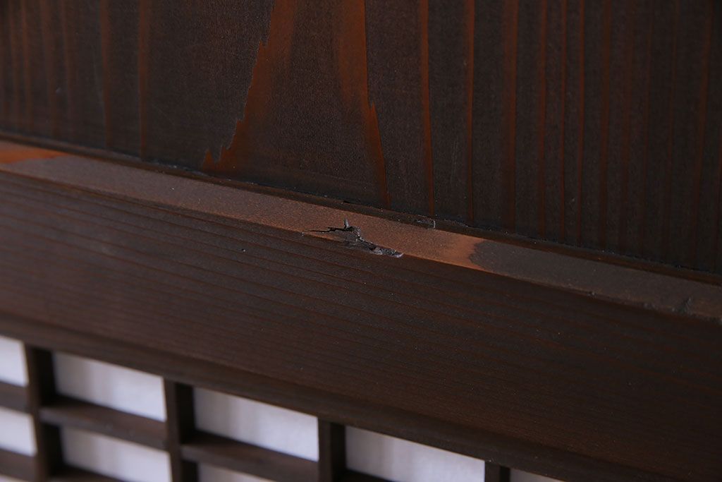 和製アンティーク　障子付き　どっしりとした存在感と繊細な雰囲気漂う格子帯戸(板戸、障子戸、引き戸、建具)4枚セット