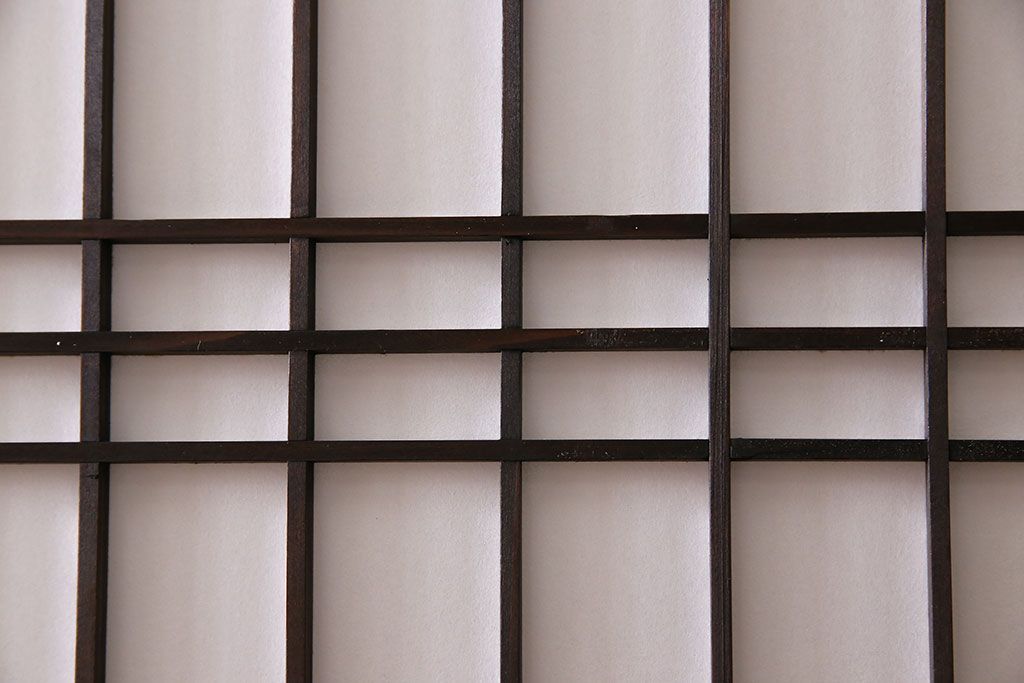 和製アンティーク　障子付き　どっしりとした存在感と繊細な雰囲気漂う格子帯戸(板戸、障子戸、引き戸、建具)4枚セット