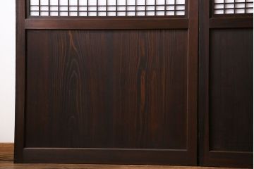 和製アンティーク　障子付き　どっしりとした存在感と繊細な雰囲気漂う格子帯戸(板戸、障子戸、引き戸、建具)4枚セット