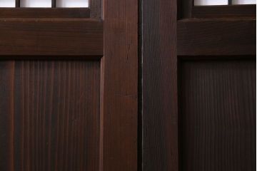 和製アンティーク　障子付き　どっしりとした存在感と繊細な雰囲気漂う格子帯戸(板戸、障子戸、引き戸、建具)4枚セット