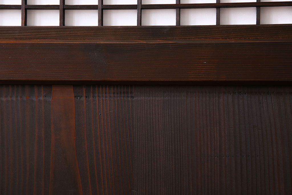 和製アンティーク　障子付き　どっしりとした存在感と繊細な雰囲気漂う格子帯戸(板戸、障子戸、引き戸、建具)4枚セット