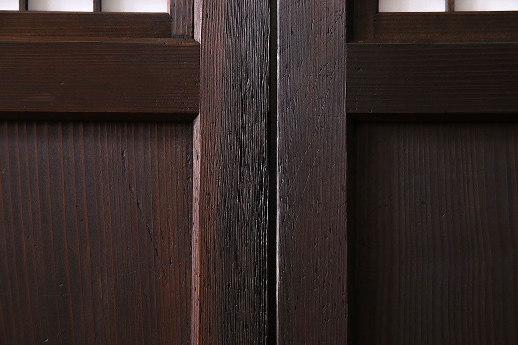和製アンティーク　障子付き　どっしりとした存在感と繊細な雰囲気漂う格子帯戸(板戸、障子戸、引き戸、建具)4枚セット