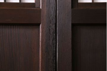 和製アンティーク　障子付き　どっしりとした存在感と繊細な雰囲気漂う格子帯戸(板戸、障子戸、引き戸、建具)4枚セット