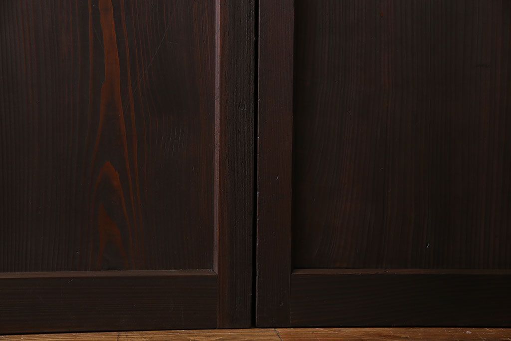 和製アンティーク　障子付き　どっしりとした存在感と繊細な雰囲気漂う格子帯戸(板戸、障子戸、引き戸、建具)4枚セット