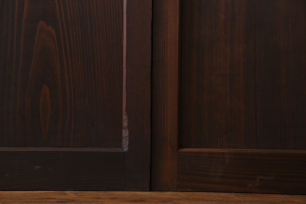 和製アンティーク　障子付き　どっしりとした存在感と繊細な雰囲気漂う格子帯戸(板戸、障子戸、引き戸、建具)4枚セット