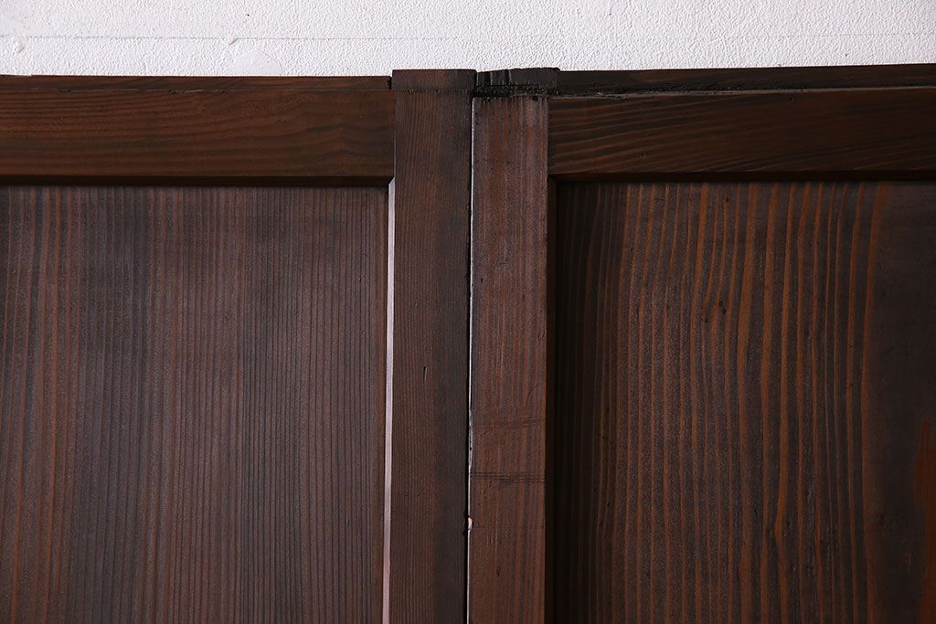 和製アンティーク　障子付き　どっしりとした存在感と繊細な雰囲気漂う格子帯戸(板戸、障子戸、引き戸、建具)4枚セット