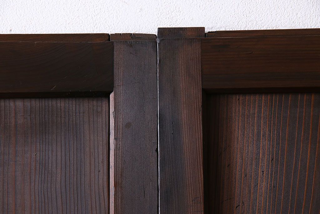 和製アンティーク　障子付き　どっしりとした存在感と繊細な雰囲気漂う格子帯戸(板戸、障子戸、引き戸、建具)4枚セット