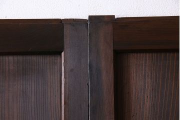 和製アンティーク　障子付き　どっしりとした存在感と繊細な雰囲気漂う格子帯戸(板戸、障子戸、引き戸、建具)4枚セット