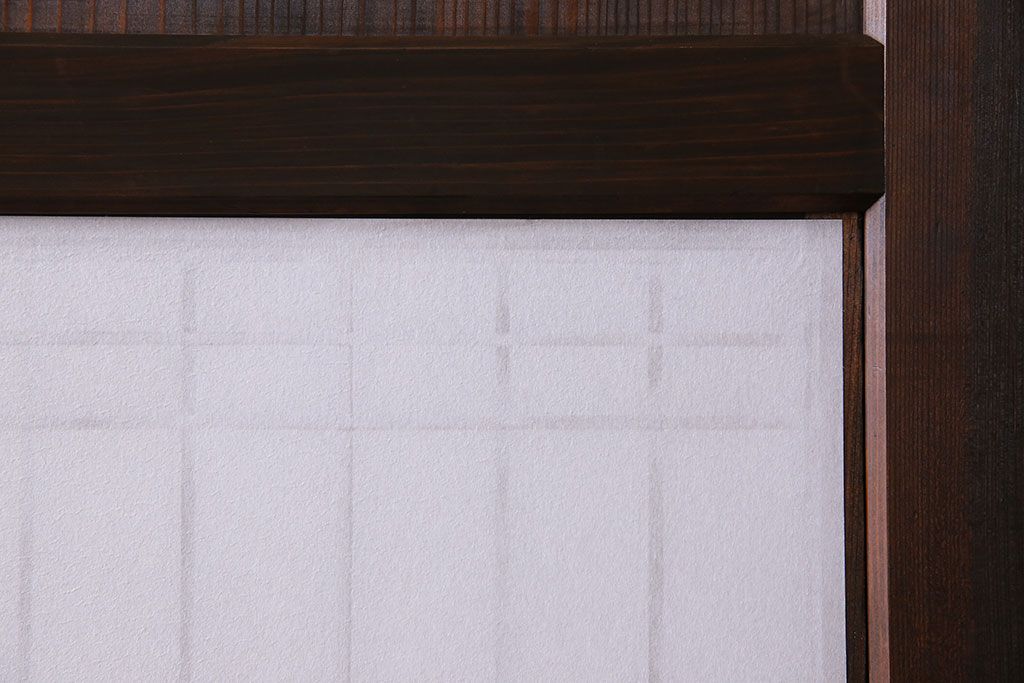 和製アンティーク　障子付き　どっしりとした存在感と繊細な雰囲気漂う格子帯戸(板戸、障子戸、引き戸、建具)4枚セット
