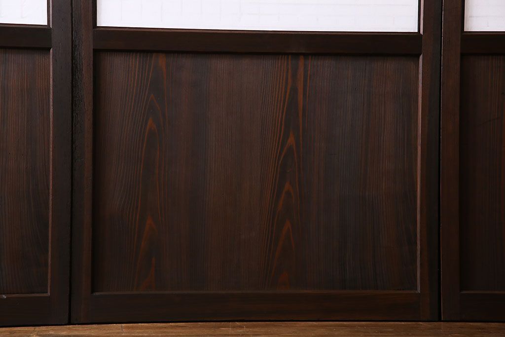 和製アンティーク　障子付き　どっしりとした存在感と繊細な雰囲気漂う格子帯戸(板戸、障子戸、引き戸、建具)4枚セット