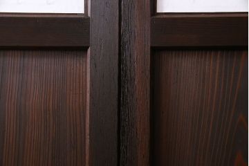 和製アンティーク　障子付き　どっしりとした存在感と繊細な雰囲気漂う格子帯戸(板戸、障子戸、引き戸、建具)4枚セット