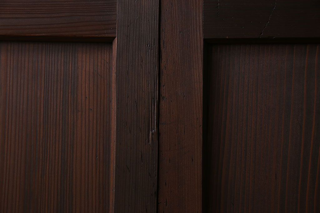 和製アンティーク　障子付き　どっしりとした存在感と繊細な雰囲気漂う格子帯戸(板戸、障子戸、引き戸、建具)4枚セット