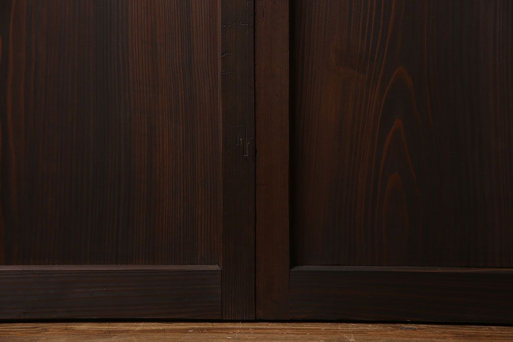 和製アンティーク　障子付き　どっしりとした存在感と繊細な雰囲気漂う格子帯戸(板戸、障子戸、引き戸、建具)4枚セット