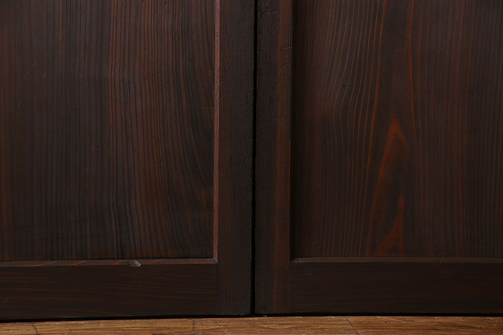 和製アンティーク　障子付き　どっしりとした存在感と繊細な雰囲気漂う格子帯戸(板戸、障子戸、引き戸、建具)4枚セット