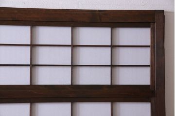 和製アンティーク　腰板ケヤキ材　和モダンな裏障子付きの帯格子戸(引き戸、建具)2枚組(1)