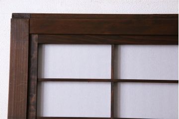 和製アンティーク　腰板ケヤキ材　和モダンな裏障子付きの帯格子戸(引き戸、建具)2枚組(1)