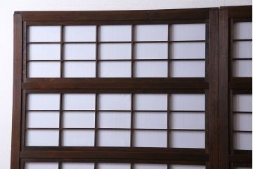 和製アンティーク　腰板ケヤキ材　和モダンな裏障子付きの帯格子戸(引き戸、建具)2枚組(1)