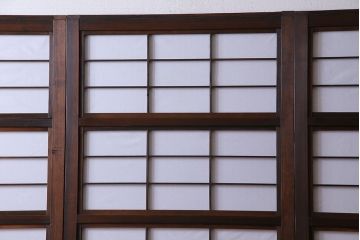 和製アンティーク　レトロな雰囲気漂う幅の狭い帯格子戸(引き戸、障子戸、建具)4枚セット