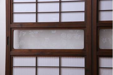 和製アンティーク　レトロな雰囲気漂う幅の狭い帯格子戸(引き戸、障子戸、建具)4枚セット