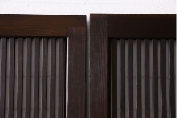 和製アンティーク　裏障子付き　上品な雰囲気漂うガラス帯格子戸(引き戸、障子戸、建具)4枚セット