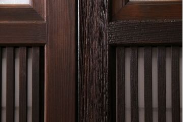 和製アンティーク　裏障子付き　上品な雰囲気漂うガラス帯格子戸(引き戸、障子戸、建具)4枚セット